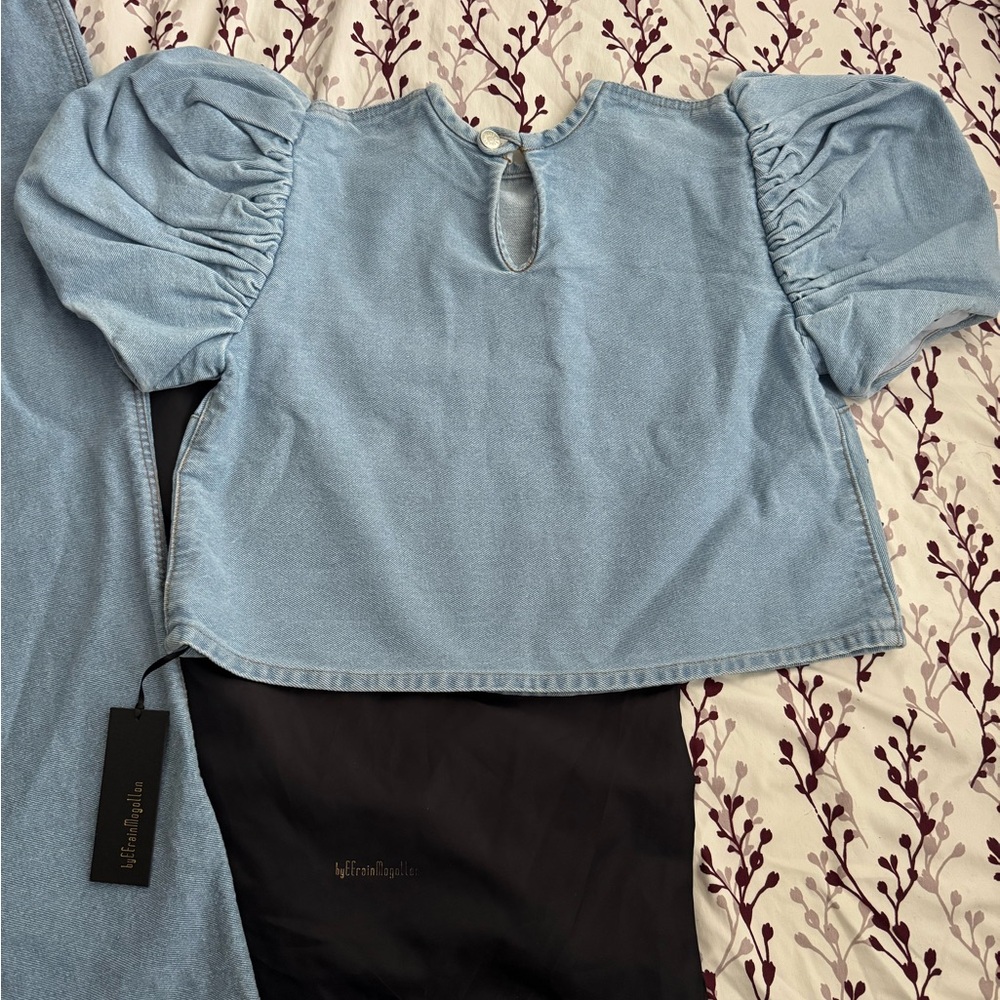 Blue Puff Sleeve Crop Blouse Designer